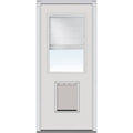 National Door Company Steel Exterior Door, Primed, 1/2 Lite with Clear Glass Internal Blinds & Pet Door, Right Hand Inswing, 32x80