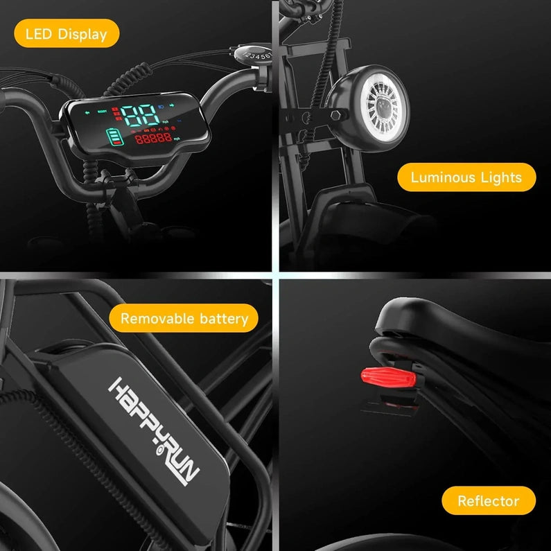 Happyrun Electric Bike for Adults 20" Fat tire with 750W Motor Ebike 48V 18AH Removable Battery 20MPH & 68 Miles