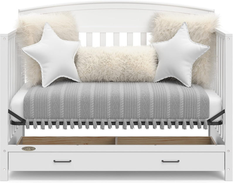 5-in-1 Convertible Baby Bed (with drawers, white) - Green Guardian Gold Certification, built-in baby bed storage drawer, convertible to toddler bed, day bed and full-size bed