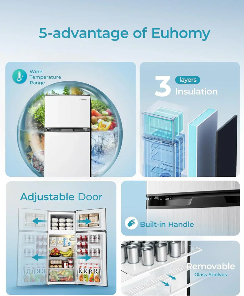 3.2 Cu.Ft Mini Fridge with Freezer 2-Door Compact Refrigerator for Bedroom, Dorm, Office or Apartment, Silver3.2 Cu.Ft Mini Fridge with Freezer 2-Door Compact Refrigerator for Bedroom, Dorm, Office or Apartment, Silver