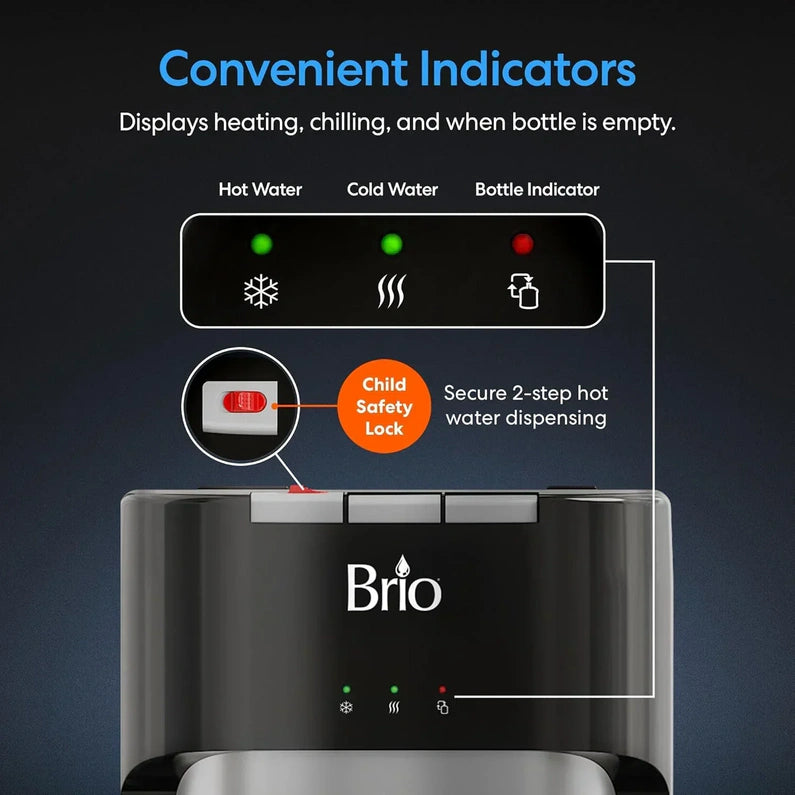Bottom Loading Water Cooler Dispenser for 5 Gallon Bottles - 3 Temperatures with Hot, Room & Cold Spouts, Child Safety Lock, LED Display with Empty Bottle Alert, Stainless Steel