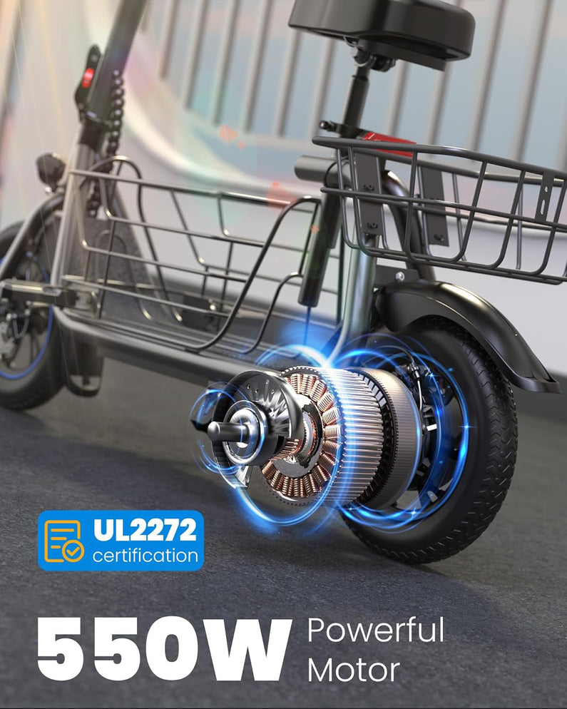 Electric Scooter with Large Basket, 550W Motor