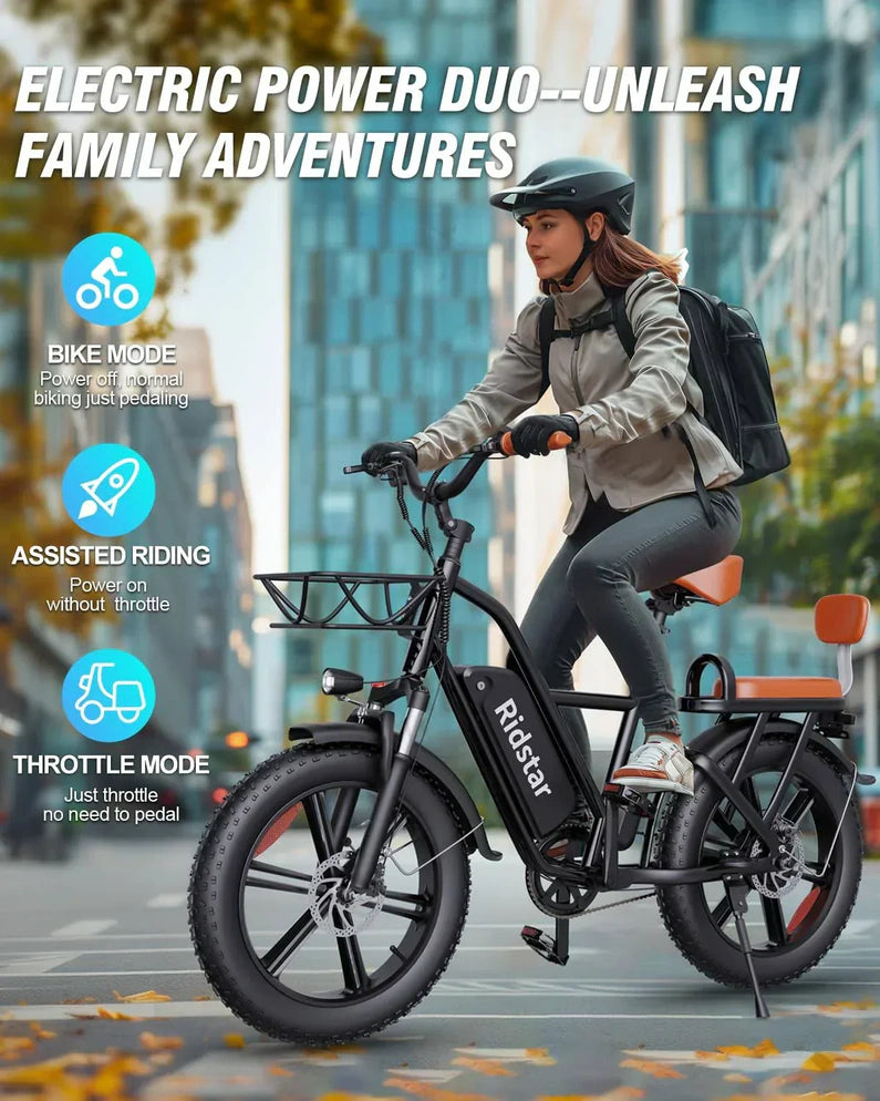 Bopzin 1000W Electric Bike for Adults 48V 15Ah Removable Battery Ebike 20" x 4.0 - 1000W
