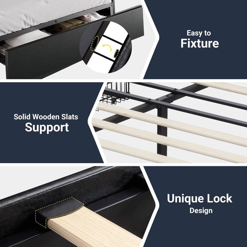 Allewie Queen Size Platform Bed Frame with 3 Storage Drawers