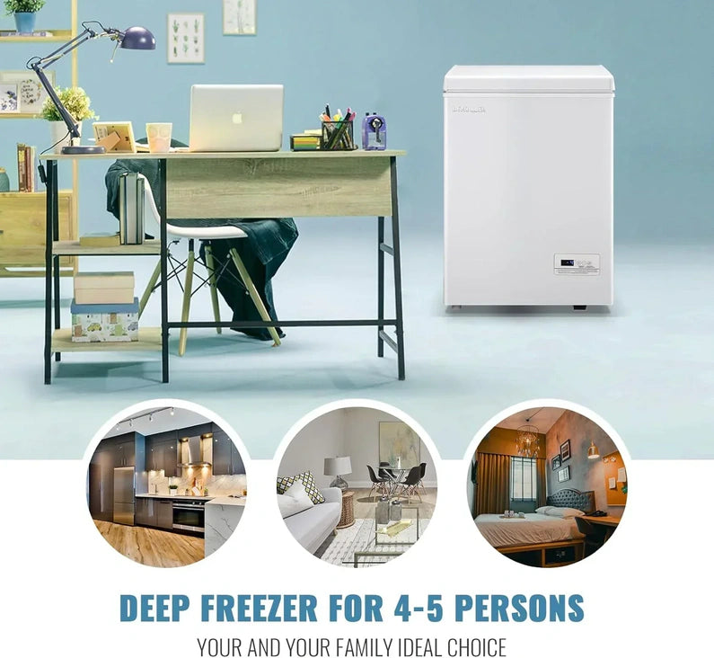 Chest Freezer 5.0Cubic Feet Deep Freezer Freestanding Freezers with 2 Removable Stainless Steel Basket, Mini Freezer Top Open Door Compact Freezer with Electronic Control 41℉ to -15℉BLACK