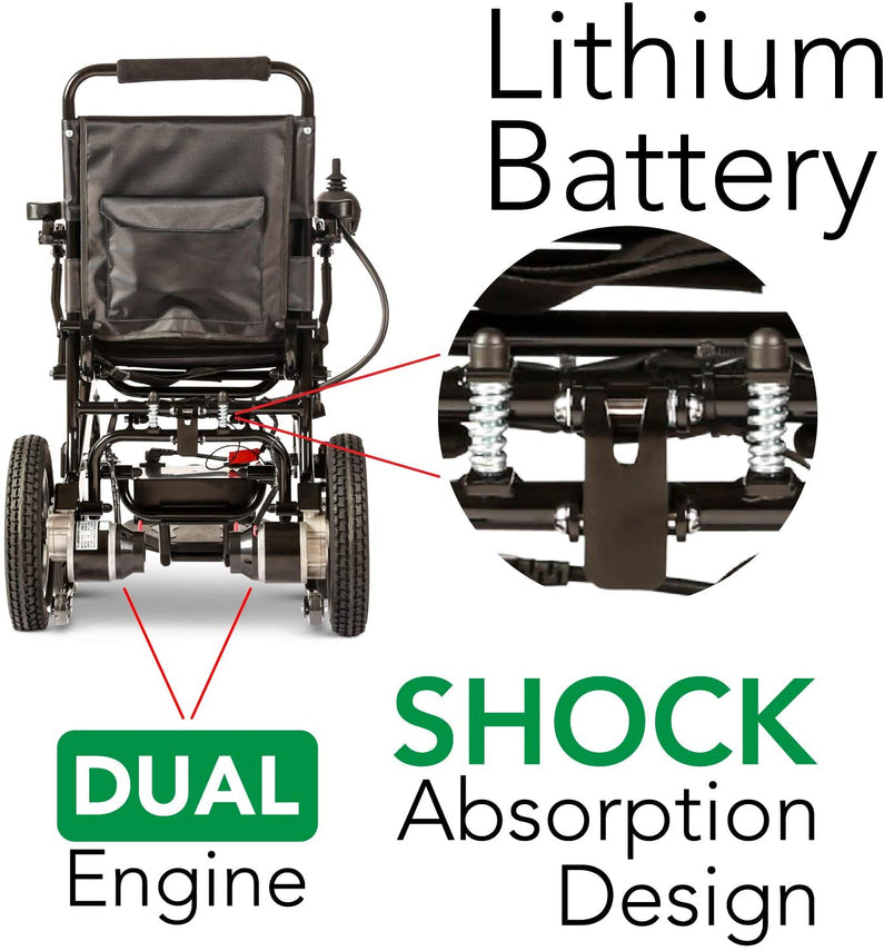 2020 New Folding Ultra Lightweight Electric Power Wheelchair, Silla de Ruedas Electrica, FDA Approved and Air Travel Allowed, Heavy Duty, Mobility Motorized, Portable Power (17.5′′ Seat Width)