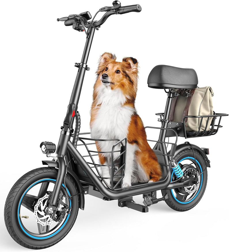 Electric Scooter with Large Basket, 550W Motor