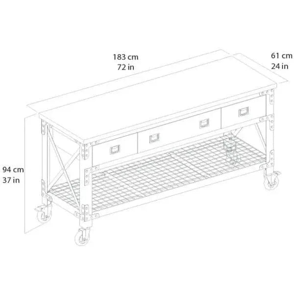 Building Products 72 in. 3-Drawers Rolling Industrial Workbench and Wood Top