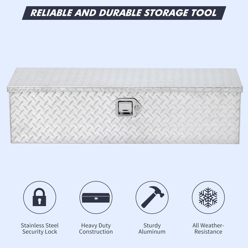 48 Inch Diamond Plate Truck Bed Tool Box with Shelf Silver
