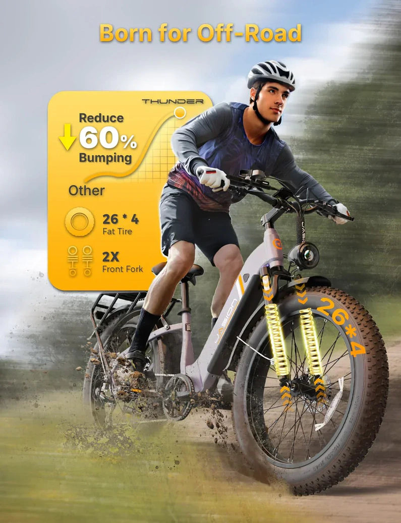 Thunder Electric Bike 1500W 30+MPH 80Miles Range Fat Tire Hydraulic Disc Brakes
