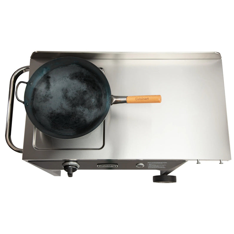 Cuisinart Outdoor Wok Station, 50,000 BTU Propane Outdoor Wok Burner w Prep Table, 14 Carbon Steel Wok for Stir Fry, Searing, BBQ Black