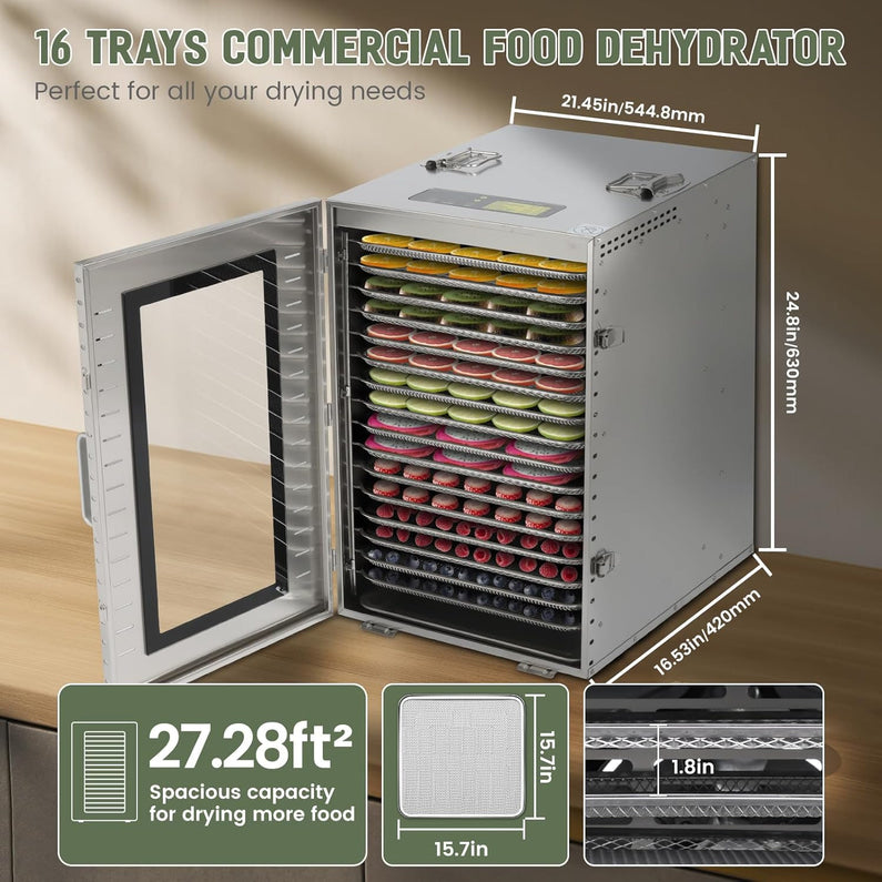 Commercial Food Dehydrator 16 Trays 1500W 70-190 F Large