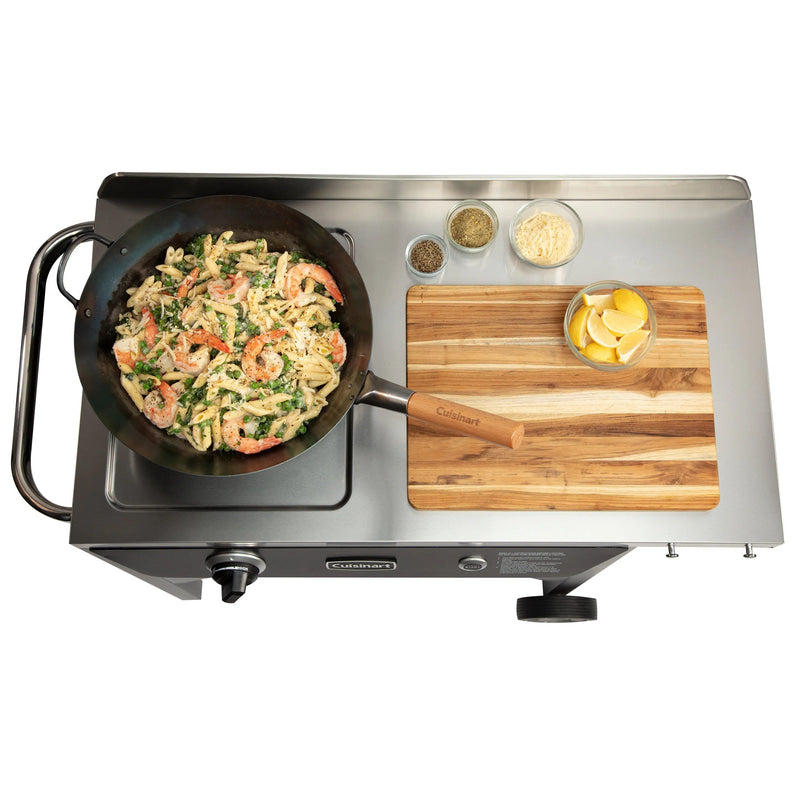 Cuisinart Outdoor Wok Station, 50,000 BTU Propane Outdoor Wok Burner w Prep Table, 14 Carbon Steel Wok for Stir Fry, Searing, BBQ Black