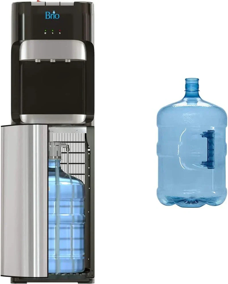 Bottom Loading Water Cooler Dispenser for 5 Gallon Bottles - 3 Temperatures with Hot, Room & Cold Spouts, Child Safety Lock, LED Display with Empty Bottle Alert, Stainless Steel