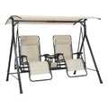Mainstays Zero-Gravity Steel Porch Swing - Beige/Black, Size: 90.55 inch x 58.27 inch x 72.44 inch