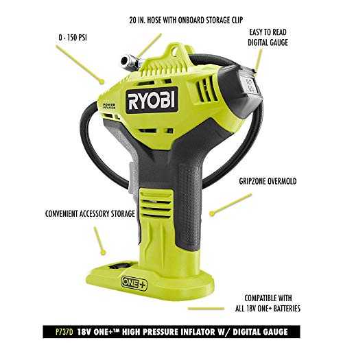 Cordless High Pressure Inflator with Digital Gauge & 18V Lithium-Ion Battery, Portable Tire & Sports Equipment Pump