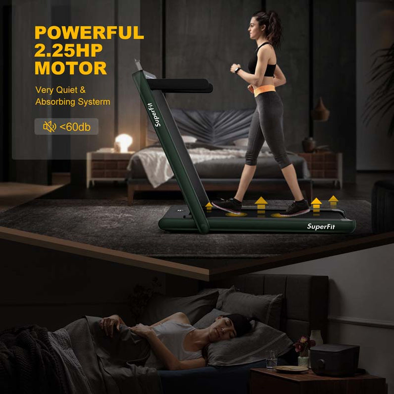 2 in 1 Folding Treadmill, 2.25HP Under Desk Electric Treadmill, Portable Walking Running Machine with Dual Display & Smart App Control