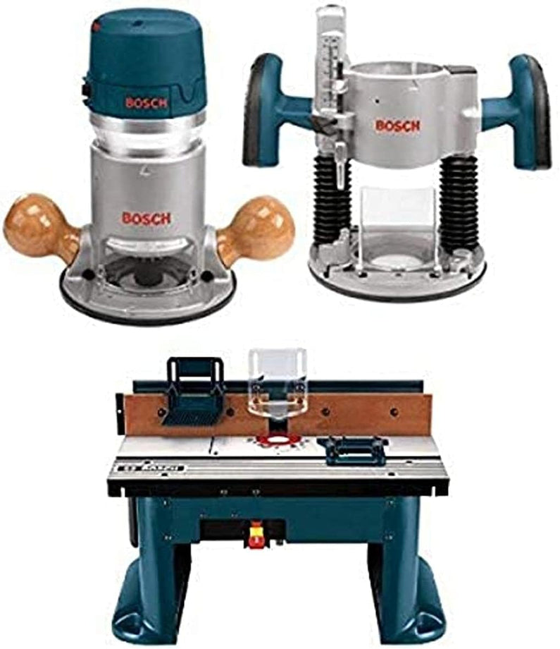BOSCH 1617EVSPK Wood 12 Amp Router Tool Combo Kit 2.25 Horsepower Plunge Router & Fixed Base with a Variable Speed