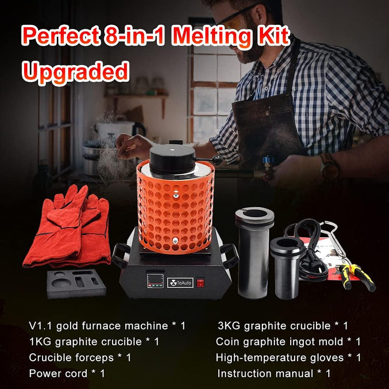 TOAUTO Gold Melting Furnace TGF3000-V1.1, 1+3KG, 1400W, 2100F