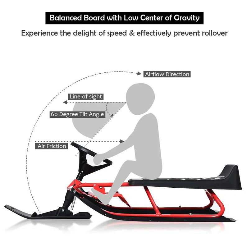 Snow Racer Sled, Ski Sled Slider Board with Twin Brakes