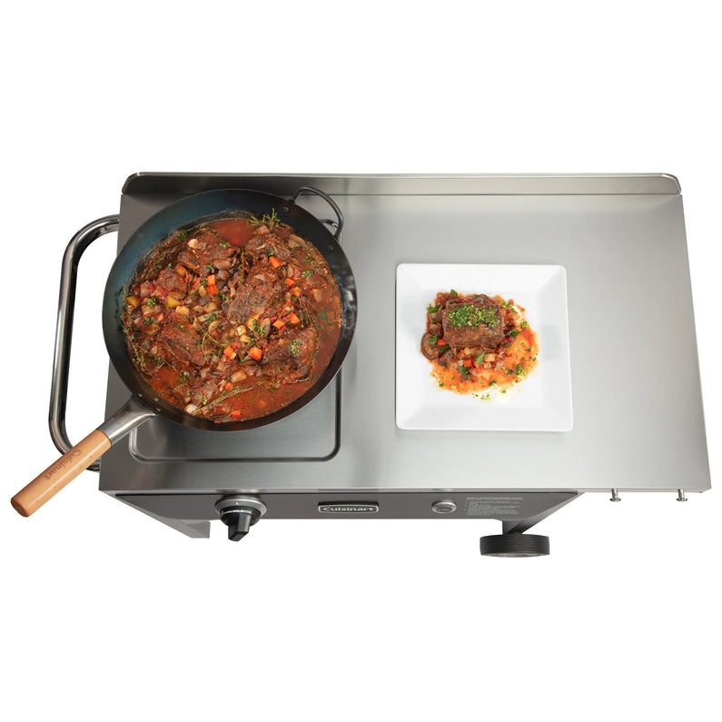 Cuisinart Outdoor Wok Station, 50,000 BTU Propane Outdoor Wok Burner w Prep Table, 14 Carbon Steel Wok for Stir Fry, Searing, BBQ Black