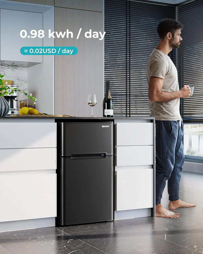 3.2 Cu.Ft Mini Fridge with Freezer 2-Door Compact Refrigerator for Bedroom, Dorm, Office or Apartment, Silver3.2 Cu.Ft Mini Fridge with Freezer 2-Door Compact Refrigerator for Bedroom, Dorm, Office or Apartment, Silver