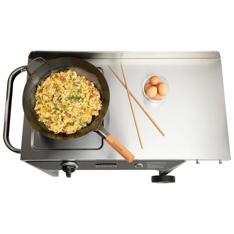 Cuisinart Outdoor Wok Station, 50,000 BTU Propane Outdoor Wok Burner w Prep Table, 14 Carbon Steel Wok for Stir Fry, Searing, BBQ Black