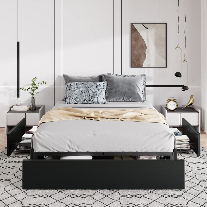 Allewie Queen Size Platform Bed Frame with 3 Storage Drawers