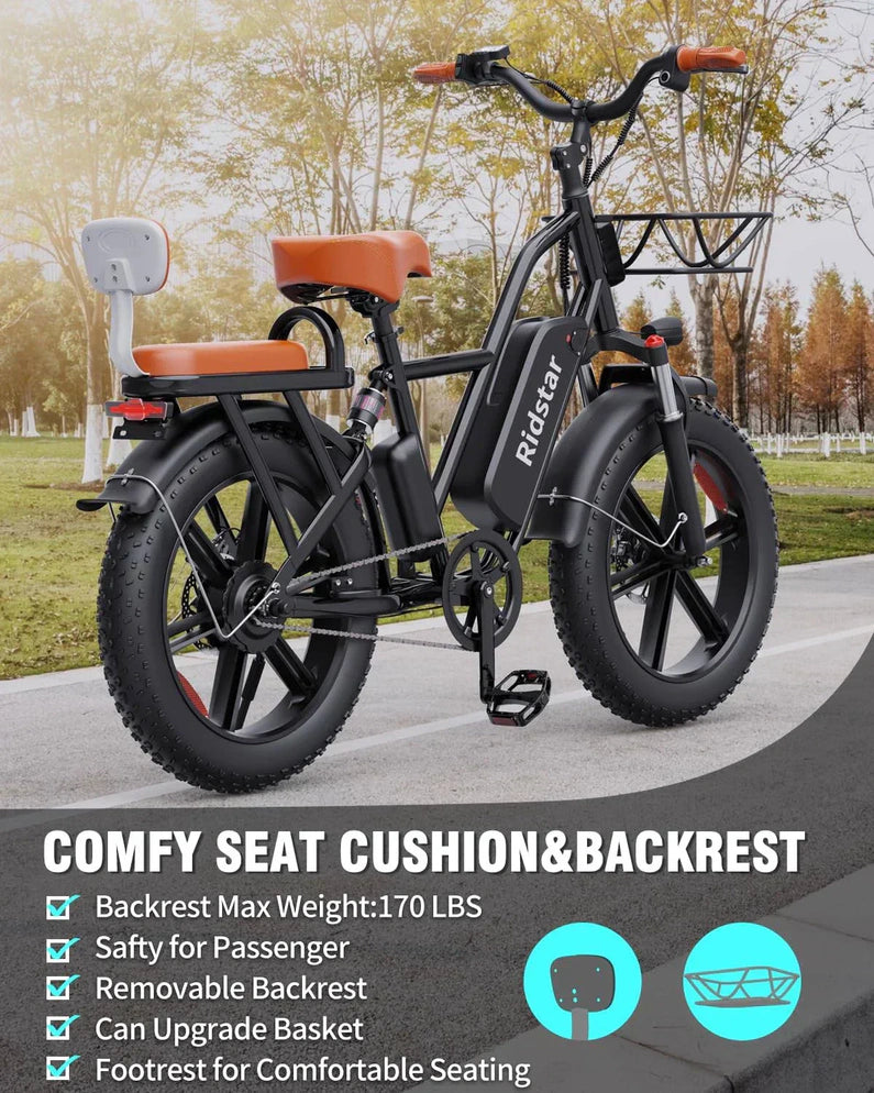 Bopzin 1000W Electric Bike for Adults 48V 15Ah Removable Battery Ebike 20" x 4.0 - 1000W