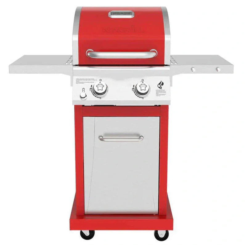 2-Burner Propane Gas Grill, Red Stainless Steel, 28,000 BTUs, Compact Design