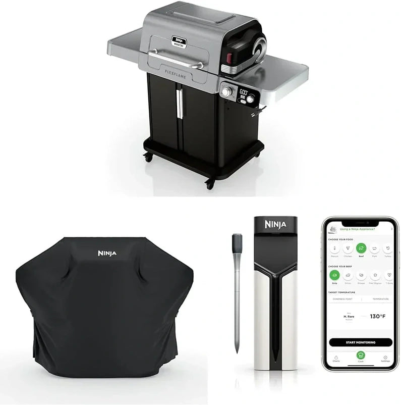Ninja FlexFlame, Grill and Smoker, Electric and Propane Grill, Roaster, BBQ Grill, 5-in-1 Cooking System, 3 Burner, Digital Control, Outdoor Cooking, Griddle, Pizza Maker, Stainless Steel, PG301