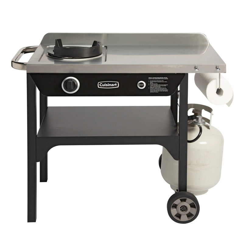 Cuisinart Outdoor Wok Station, 50,000 BTU Propane Outdoor Wok Burner w Prep Table, 14 Carbon Steel Wok for Stir Fry, Searing, BBQ Black
