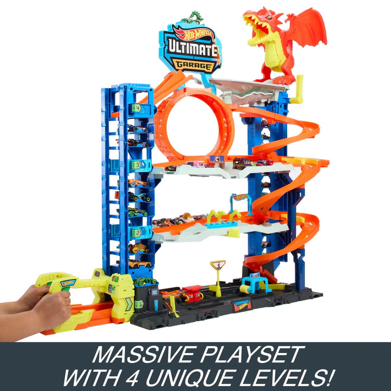 Hot Wheels City Ultimate Garage Playset with 2 Die-Cast Cars, Storage for 50+ Cars Child Age 4-8
