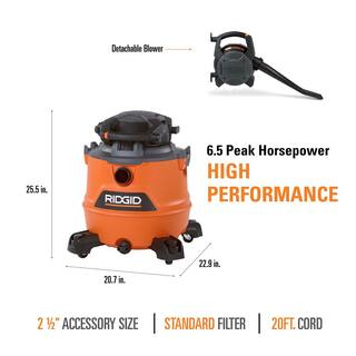16 Gallon 6.5 Peak HP NXT WetDry Shop Vacuum with Detachable Blower Filter Locking Hose and Accessories HD1600