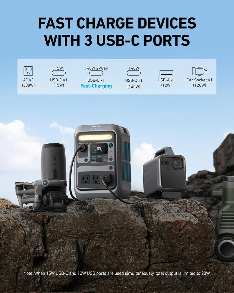 Portable Power Station Solix C300, 288Wh Battery