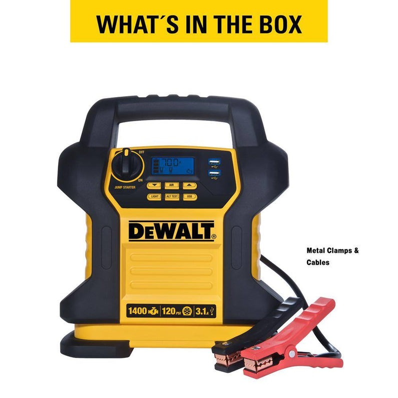 DW 1400 Peak Amp Portable Car Jump Starter with Digital Compressor