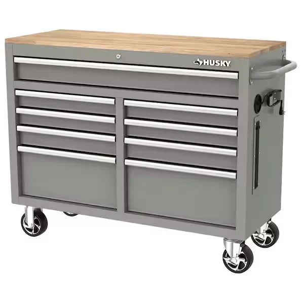 46-in W x 24.5-in D 9-Drawer Mobile Workbench with Hardwood Top and Power Station Gloss Black