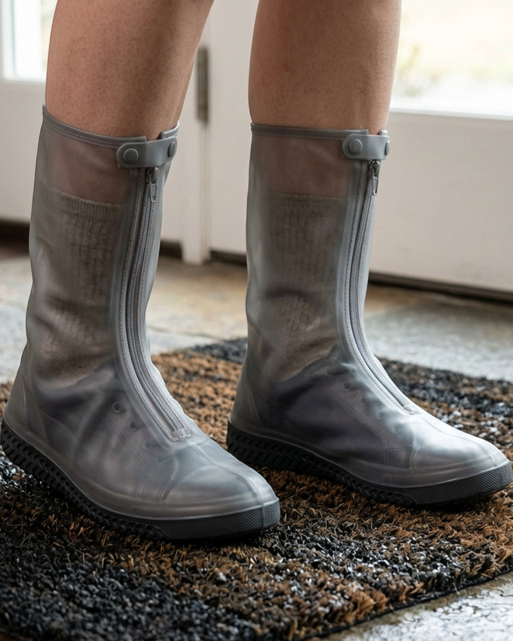 Gwhnv Zippered Mid-Calf Shoe Covers XL Clear Gray - Lifestyle view